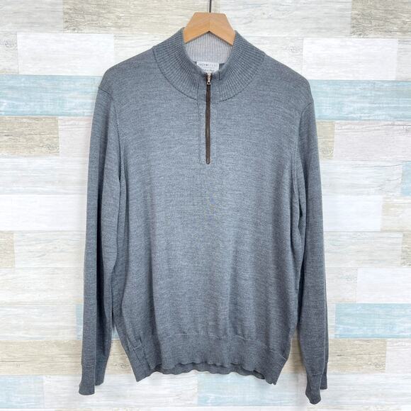 Jack Stone Thomas Dean Extra Fine Merino Wool 1/4 Zip Sweater Gray Mens Large - Picture 1 of 6